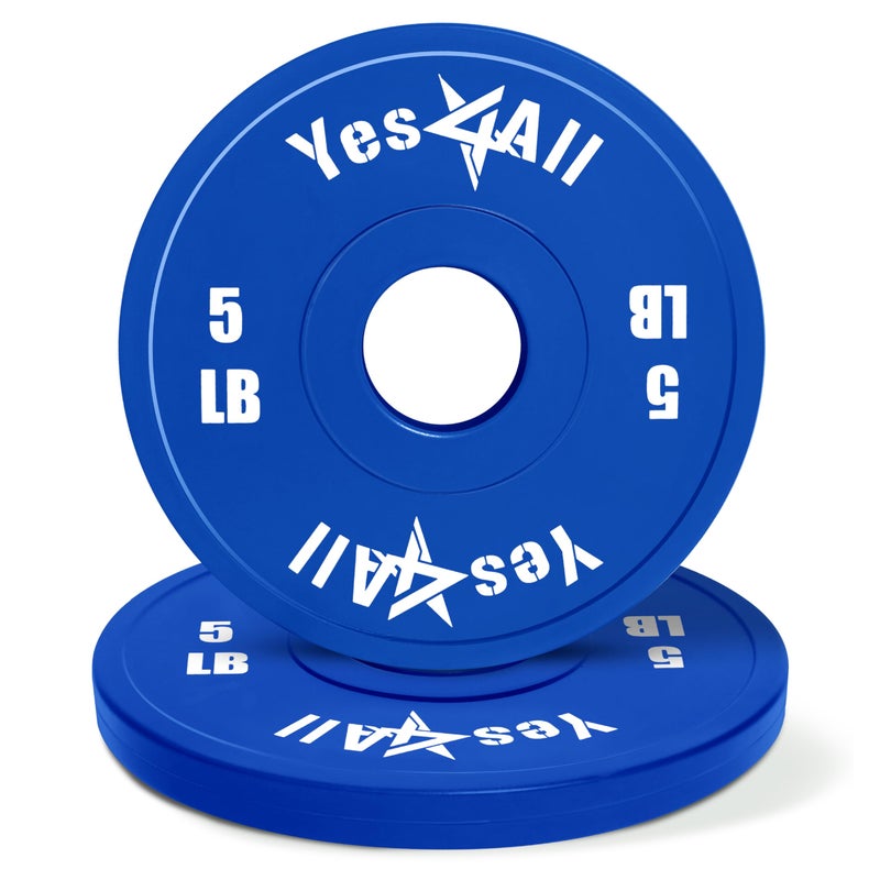 ياس 4 أول لوحات وزن كسور من YES4ALL، مجموعة من 2 لوح تغيير مطاطي لرفع الأثقال، 5 رطل، أوزان صغيرة 2 بوصة للحديد الأوليمبي - Image 1